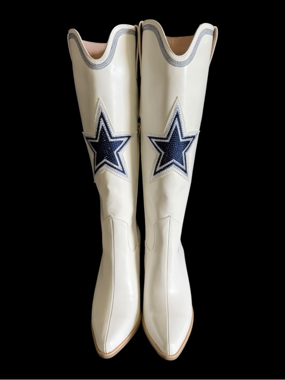 NFL Dallas Cowboys White Western Boots ⭐ Star Bling Tall Cowgirl Size 7 NEW